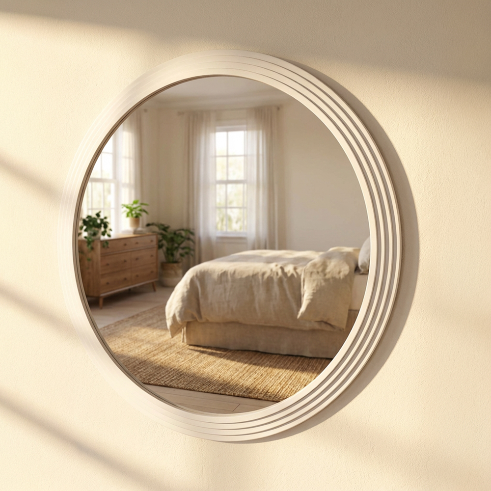Stepped round wall mirror oyster 90x90cm