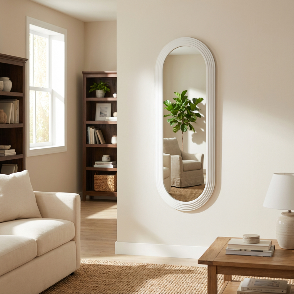 Stepped pill shape dressing mirror oyster 45x150cm