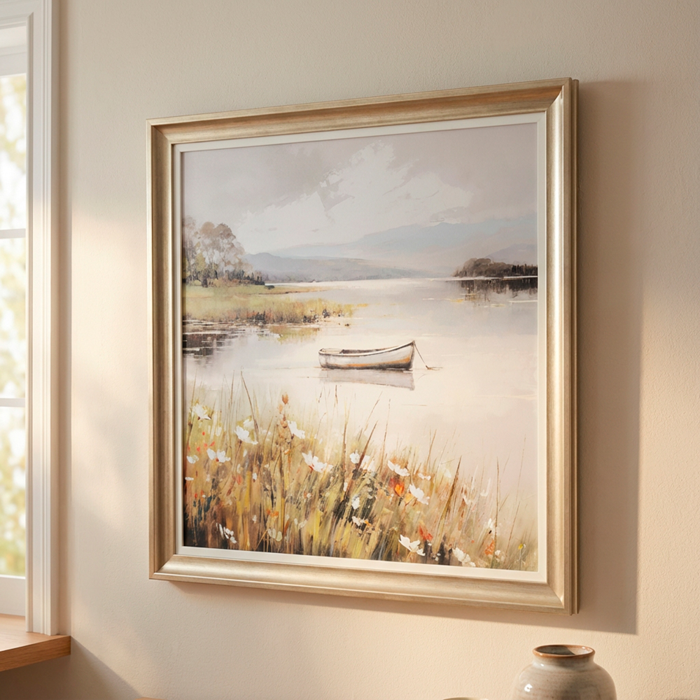 Framed print lake view 78x78cm