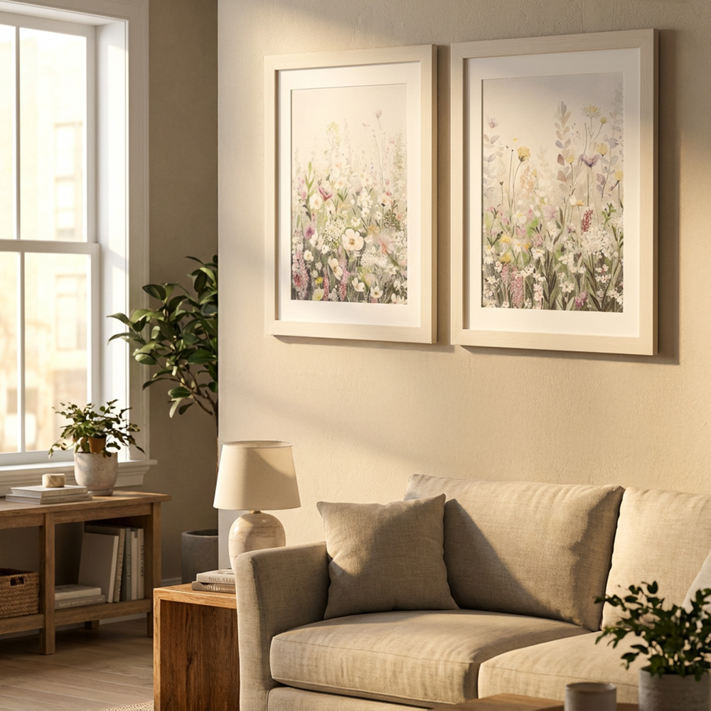 Framed print spring awakening/meadow dream 53x43cm 2 asst