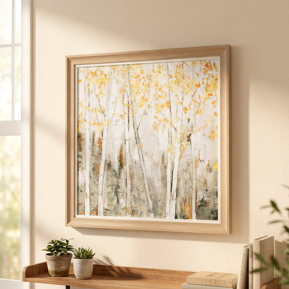 Framed print amber leaves 80x80cm
