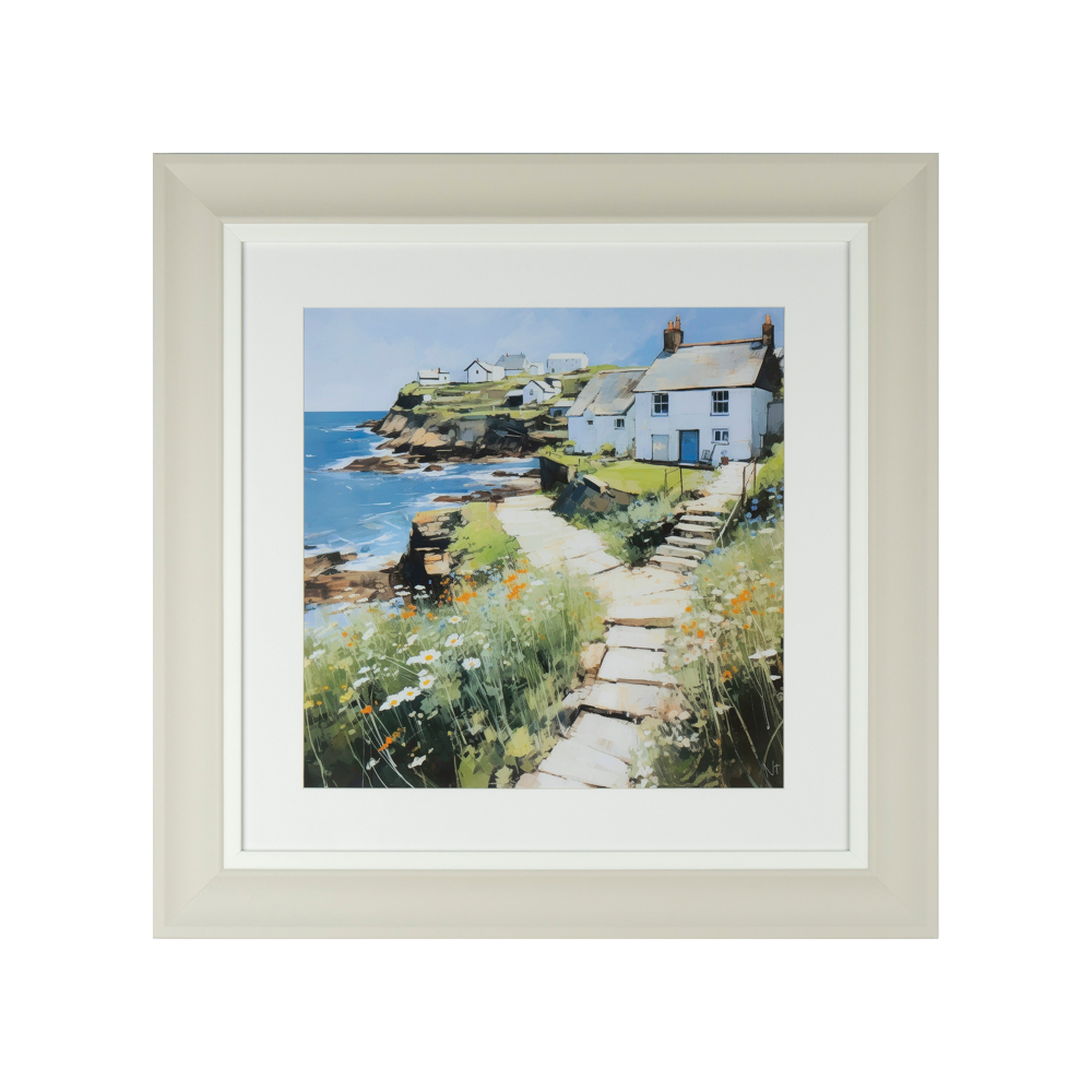 Framed print seaside cottage 60x60cm