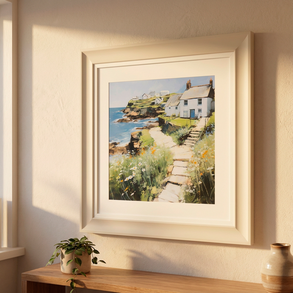 Framed print seaside cottage 60x60cm