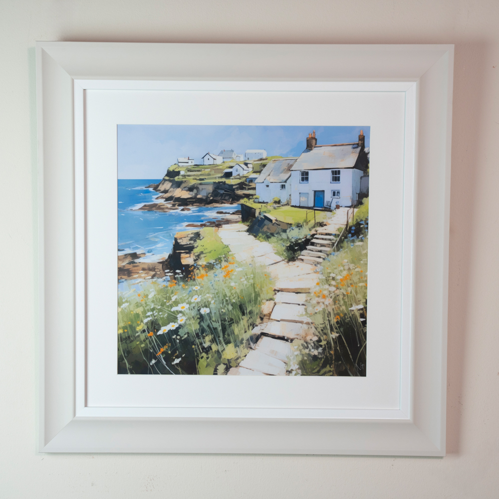 Framed print seaside cottage 60x60cm