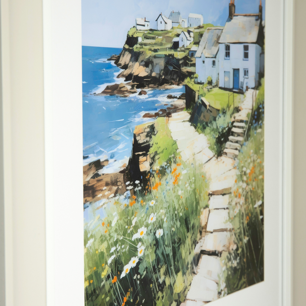 Framed print seaside cottage 60x60cm