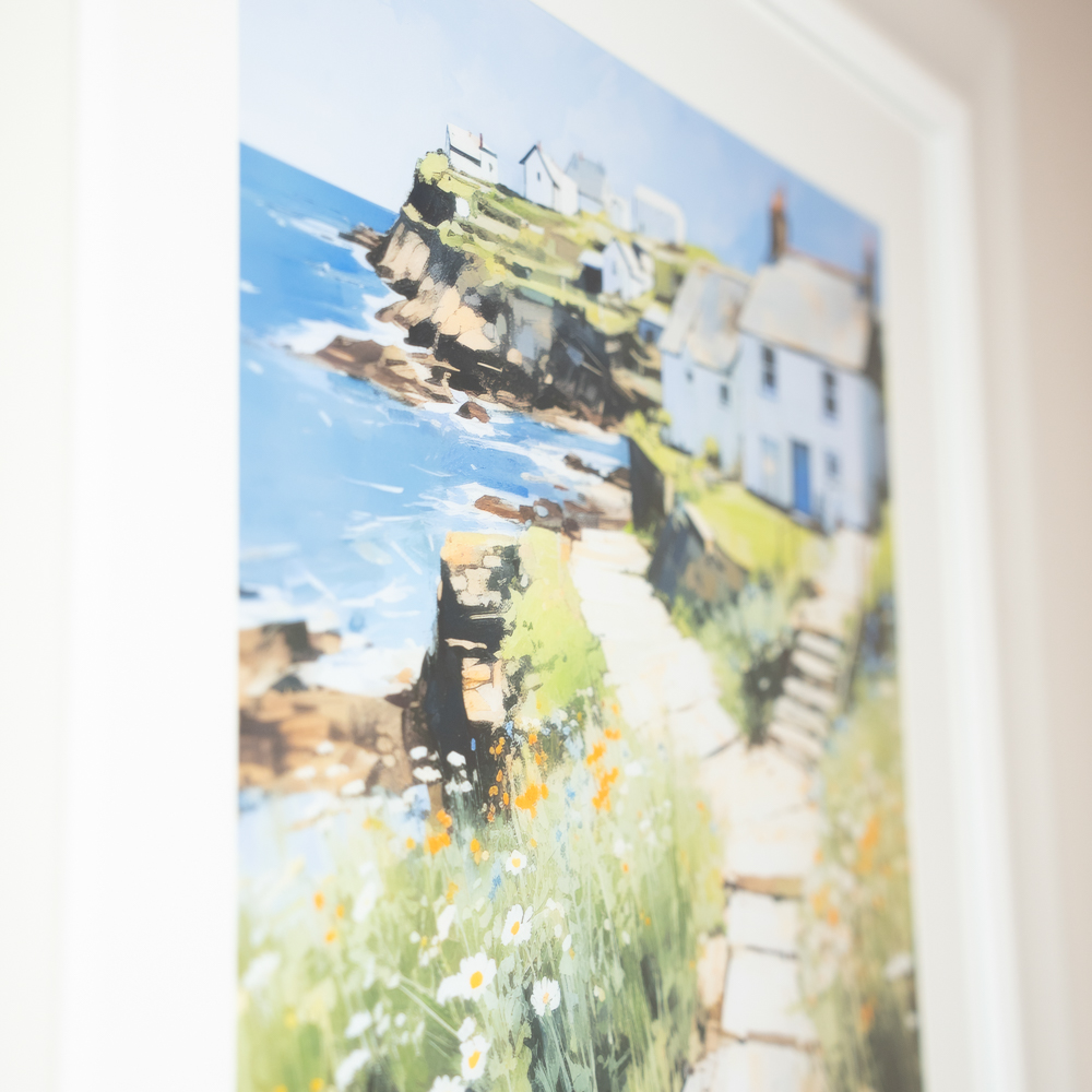 Framed print seaside cottage 60x60cm