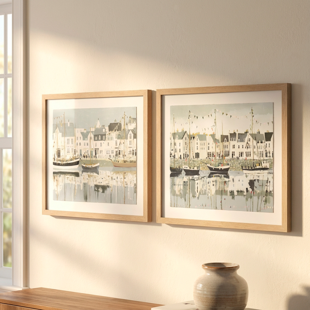 Framed print harbour life/dockside 40x50cm 2 asst