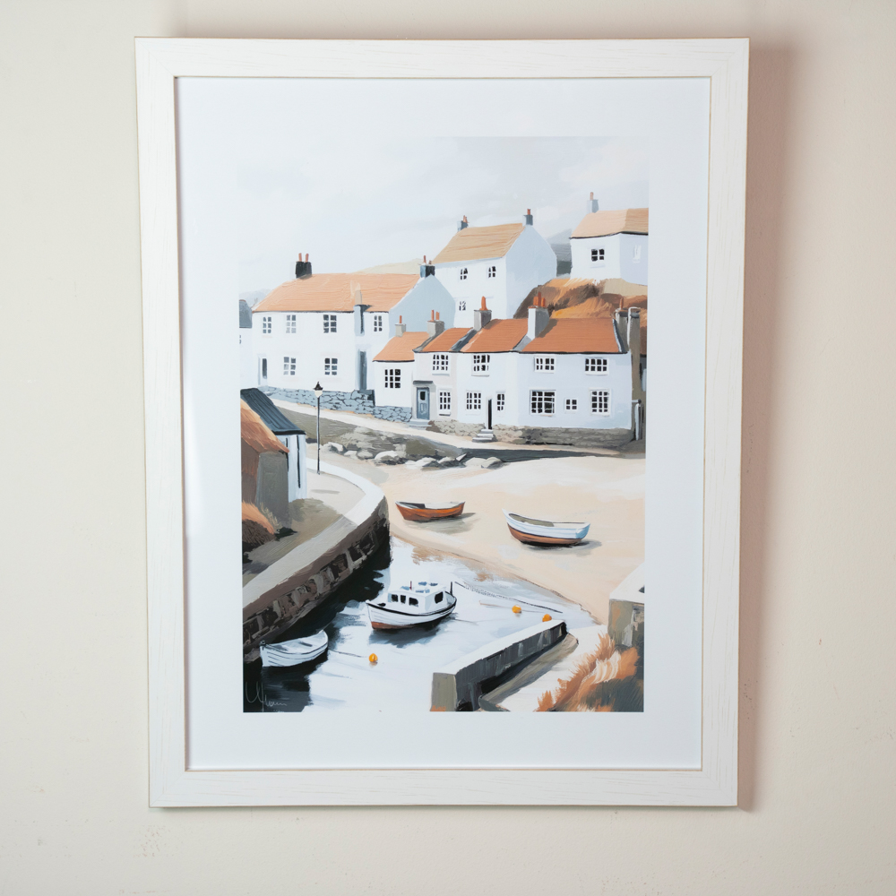 Framed print fishing boats/beached boats 58x45cm 2 asst
