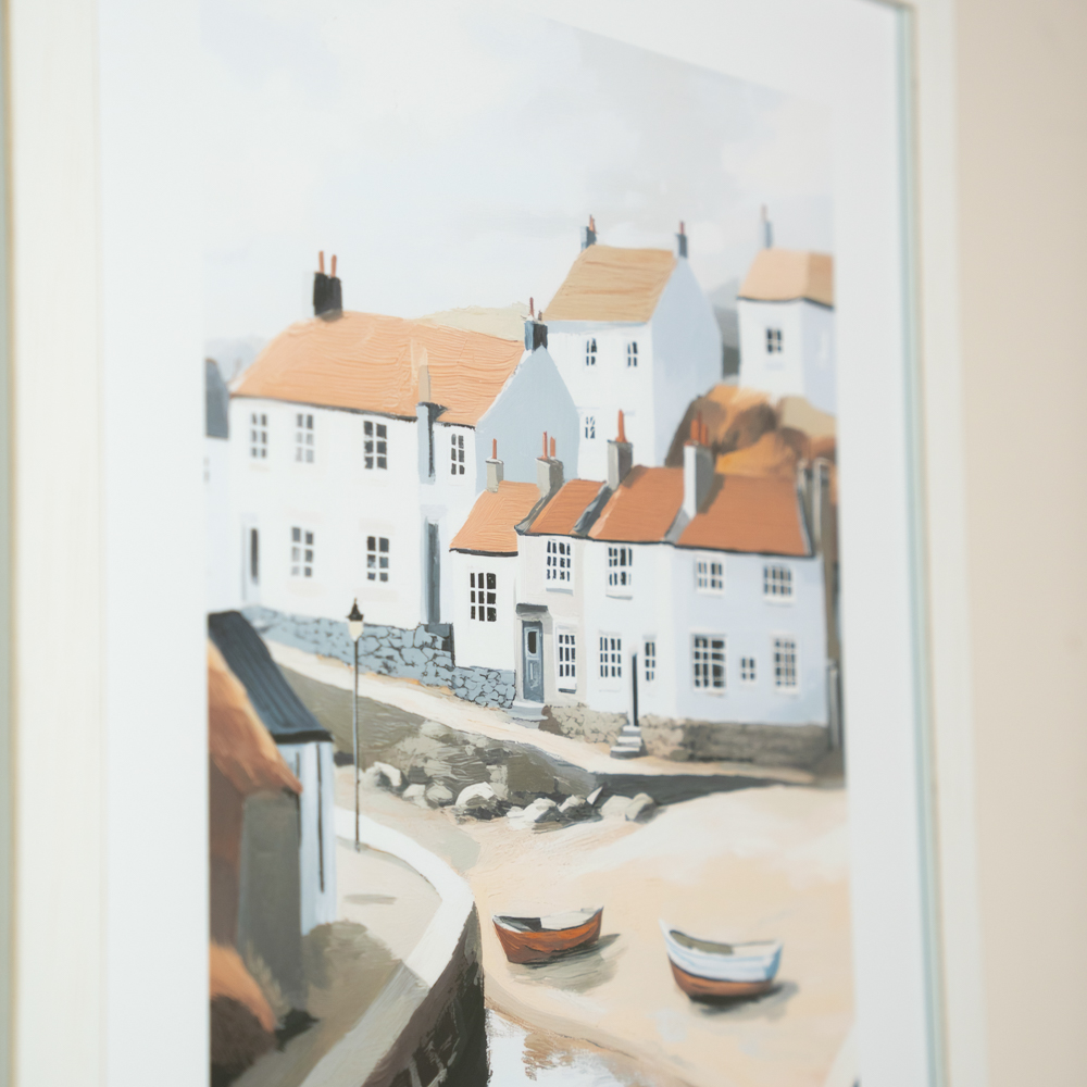 Framed print fishing boats/beached boats 58x45cm 2 asst