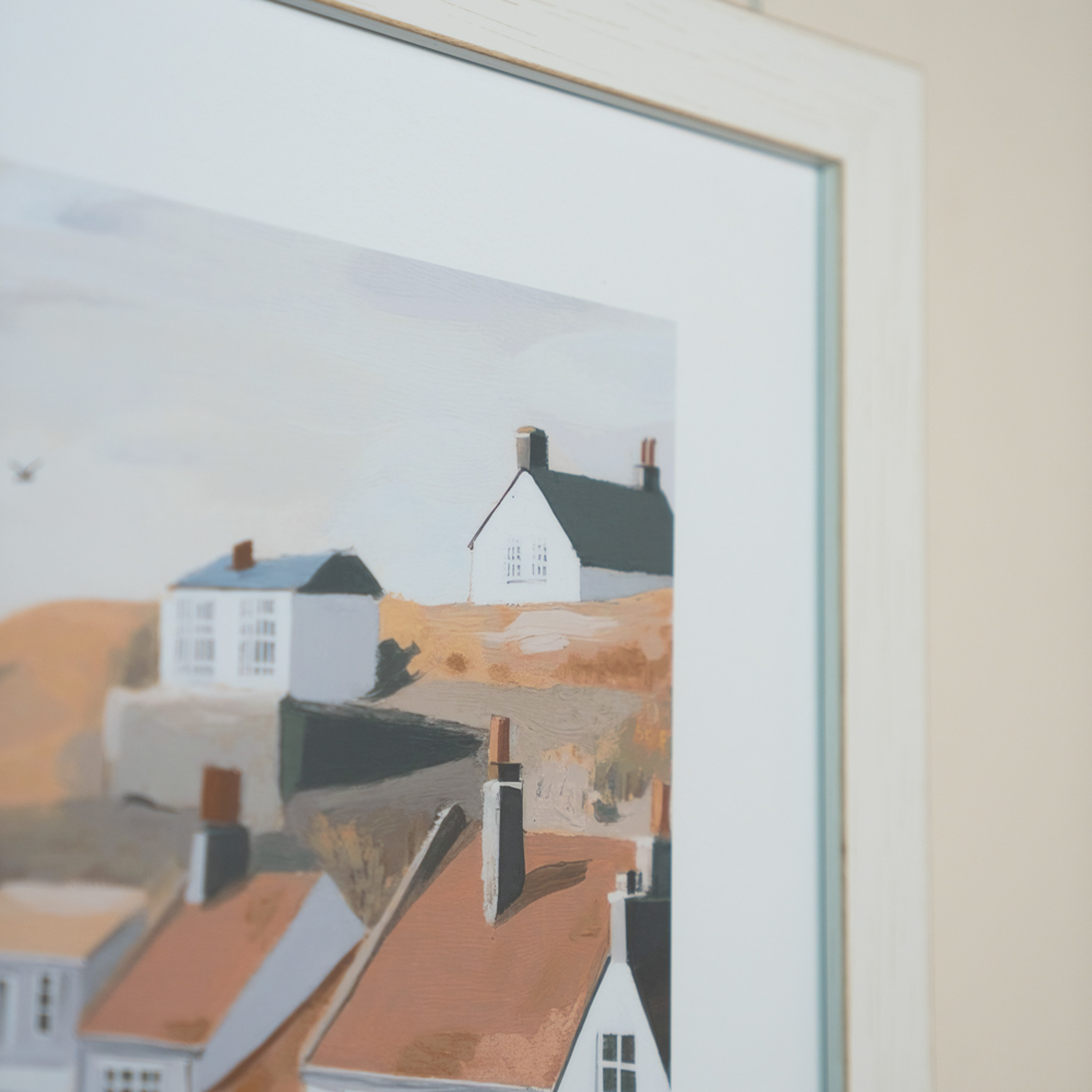 Framed print fishing boats/beached boats 58x45cm 2 asst