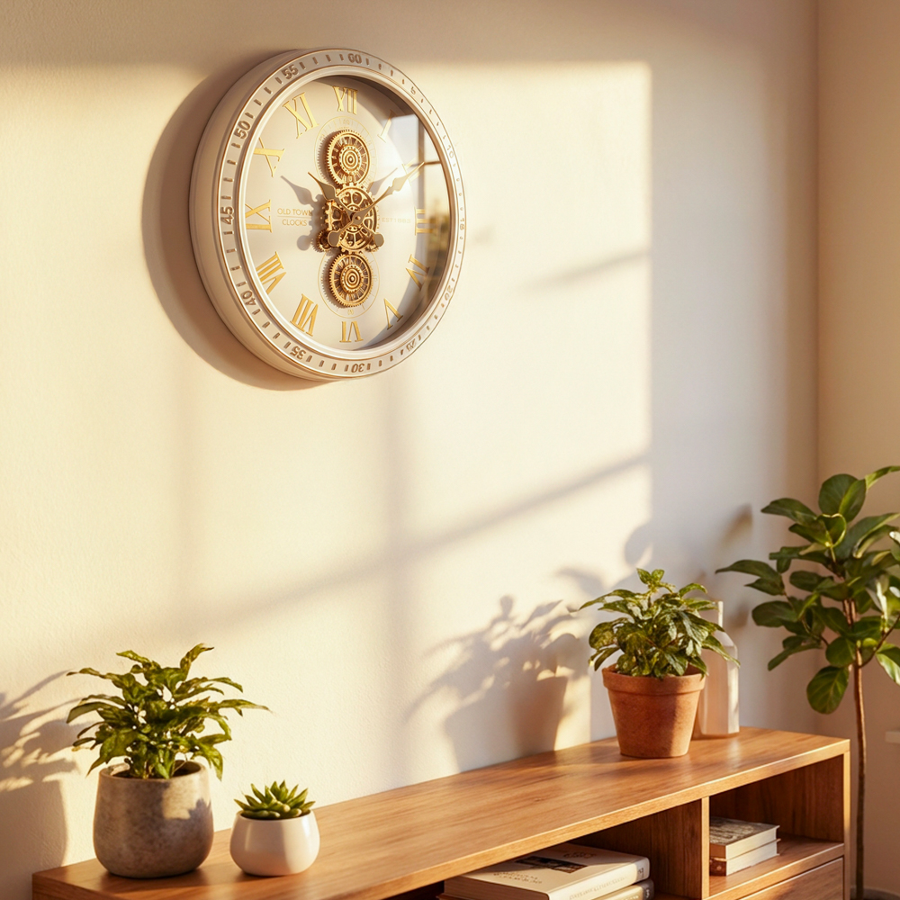 Old town gears clock ivory 50cm