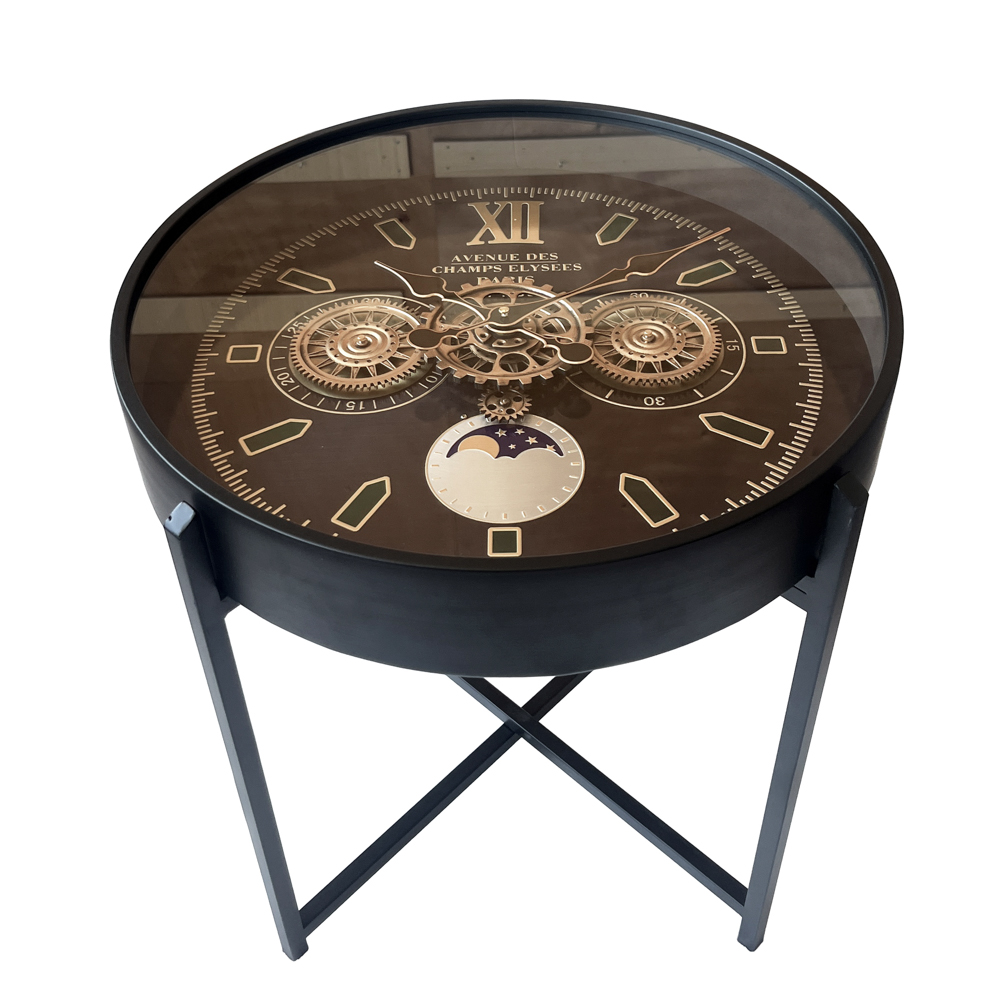 Old town gears clock side table black 55cm