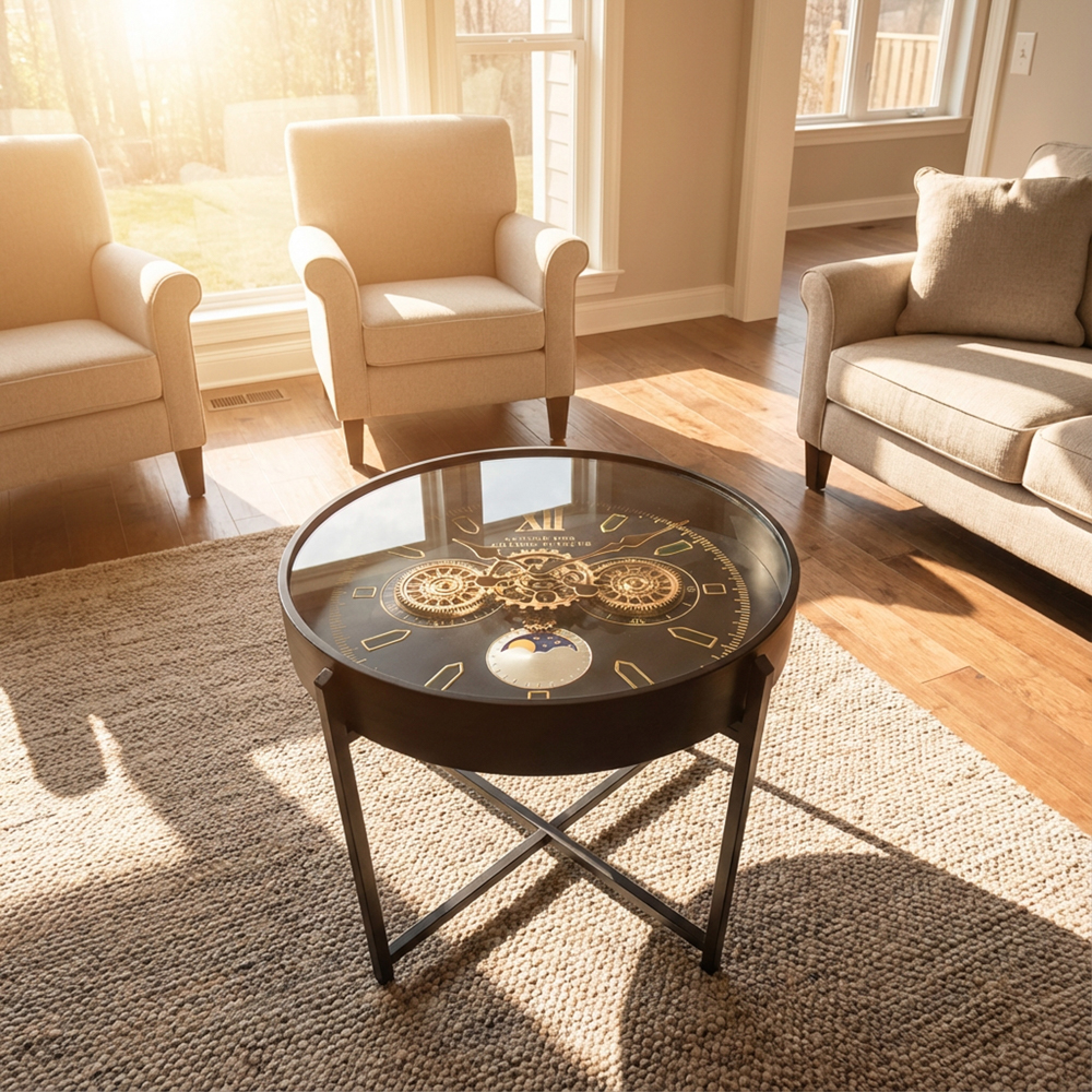 Old town gears clock side table black 55cm
