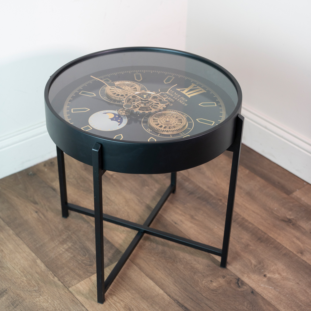 Old town gears clock side table black 55cm