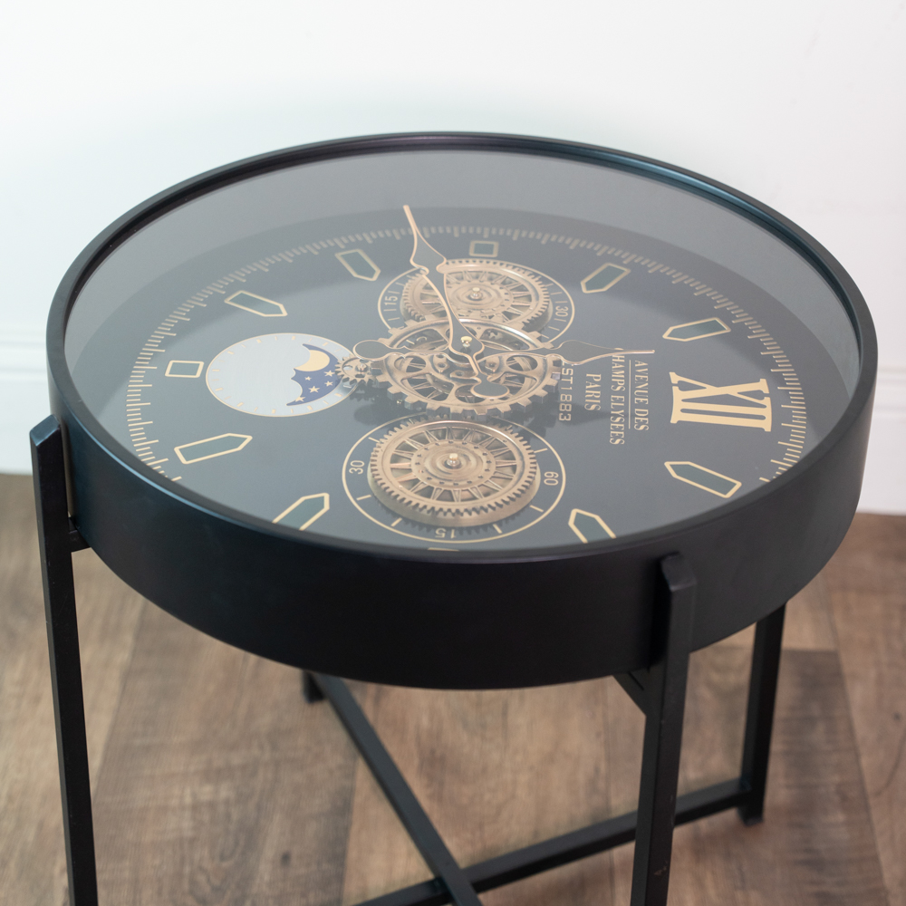 Old town gears clock side table black 55cm