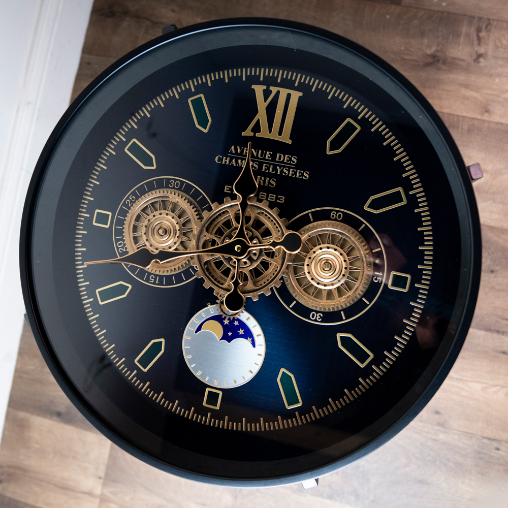 Old town gears clock side table black 55cm