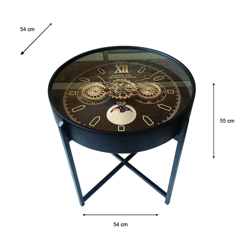 Old town gears clock side table black 55cm