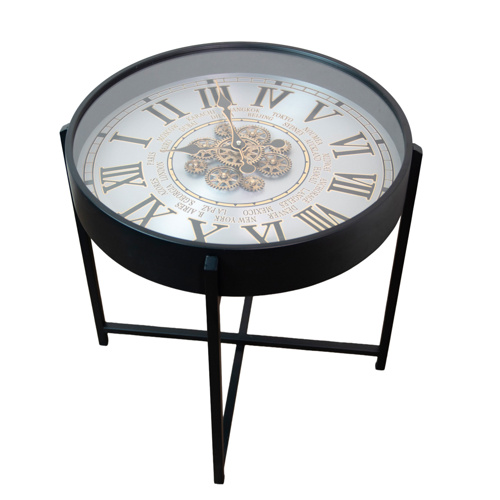 Old town gears clock side table champagne 55cm