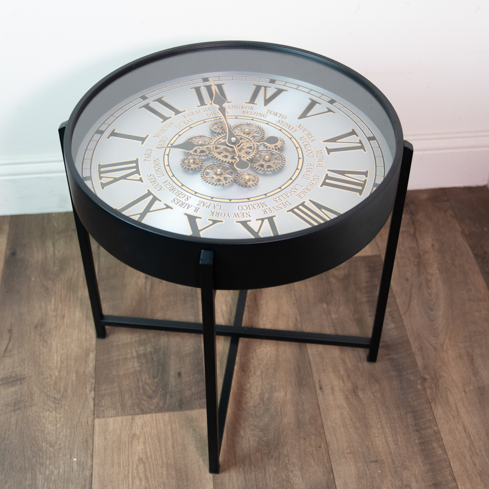 Old town gears clock side table champagne 55cm