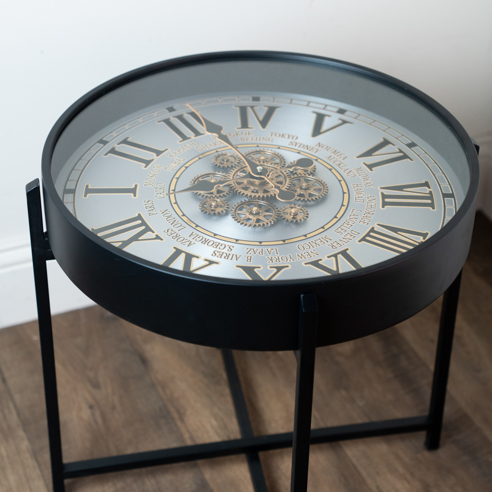 Old town gears clock side table champagne 55cm