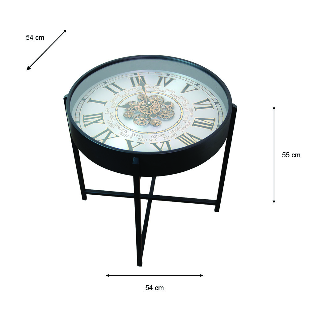 Old town gears clock side table champagne 55cm