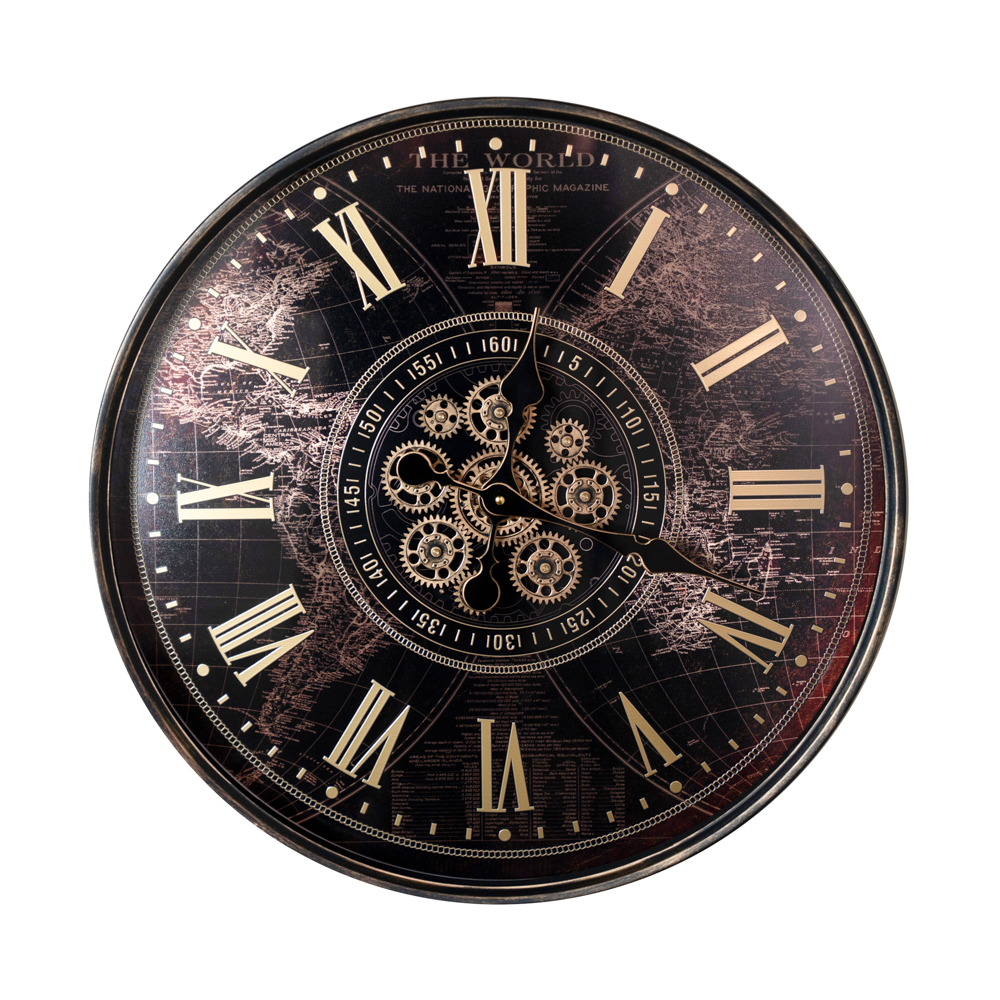 Old town gears map of the world clock 60cm