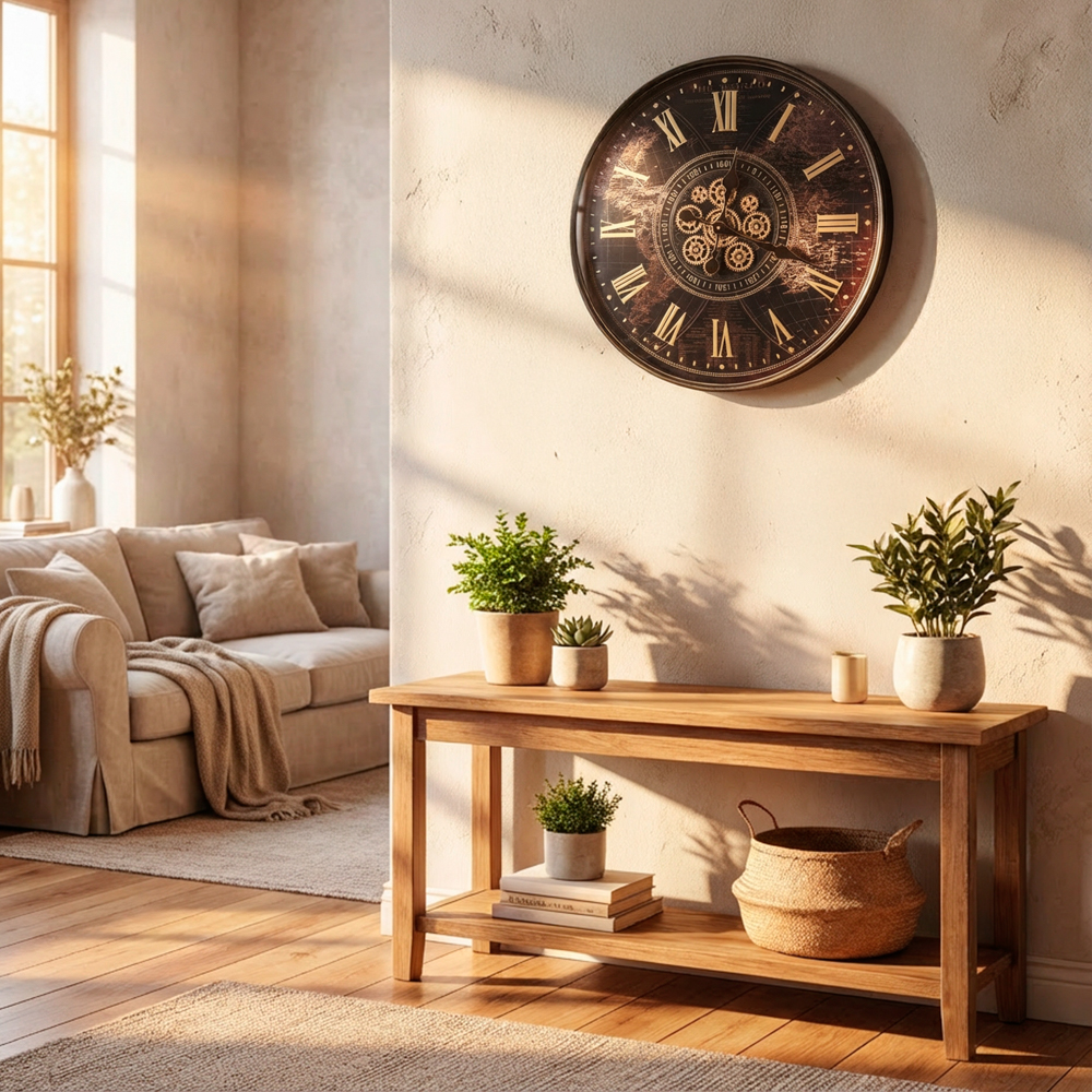 Old town gears map of the world clock 60cm