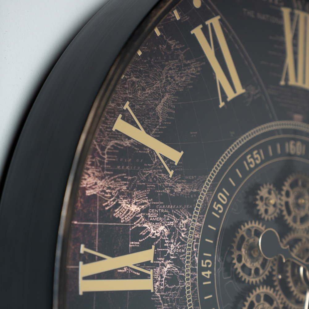 Old town gears map of the world clock 60cm