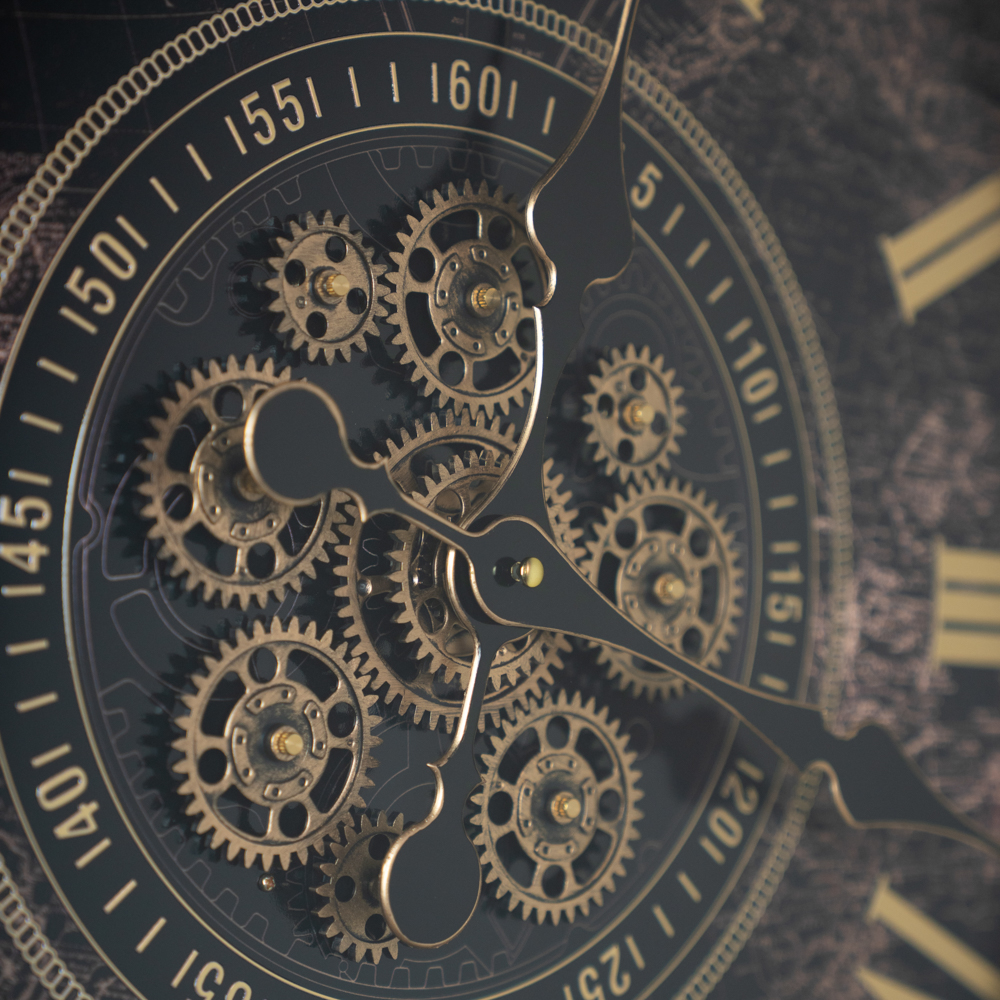 Old town gears map of the world clock 60cm