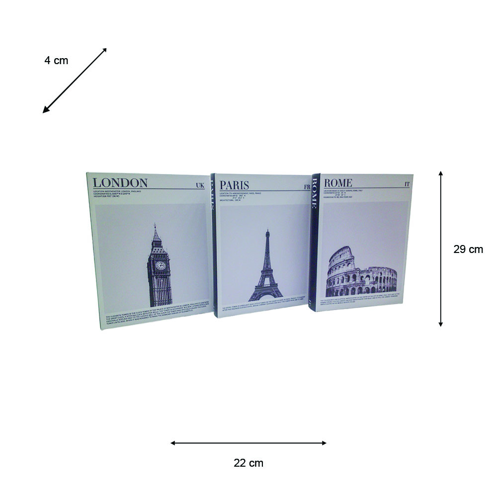 Book box set london paris rome 3 asst