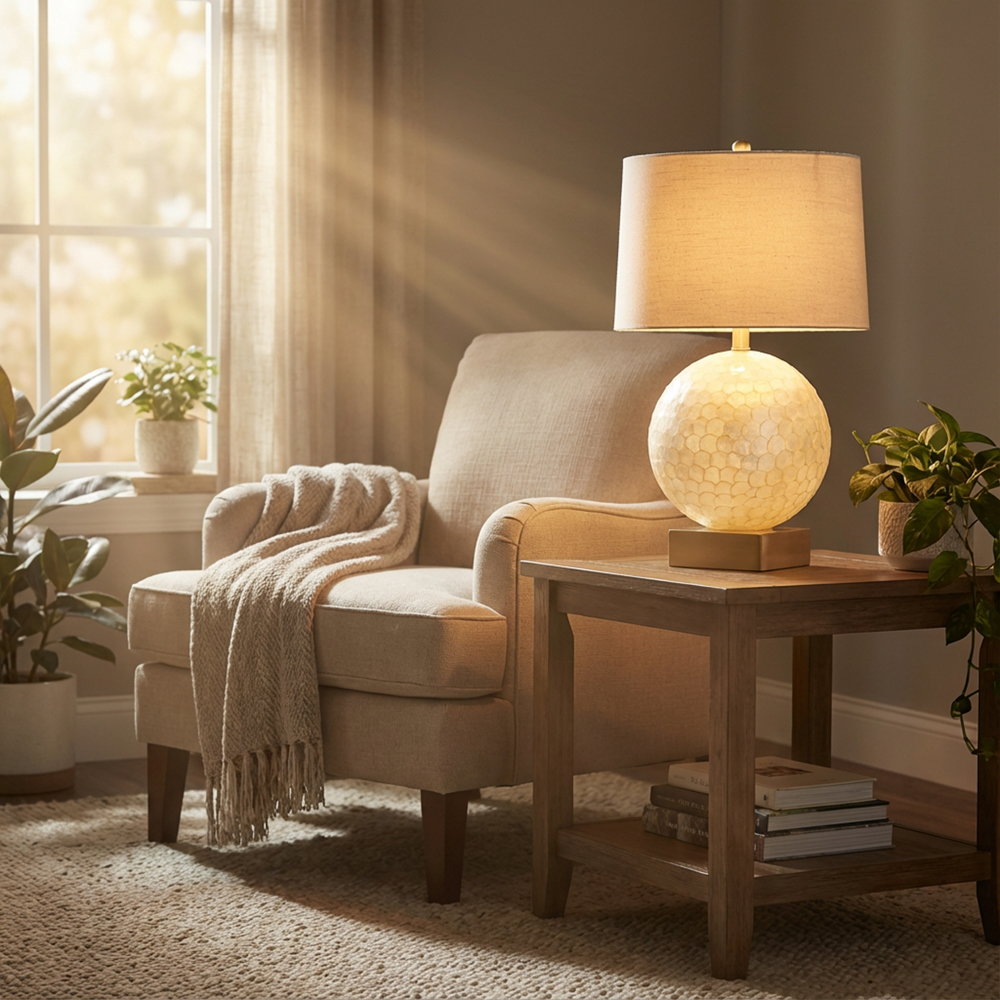 Capiz ball table lamp natural 60cm