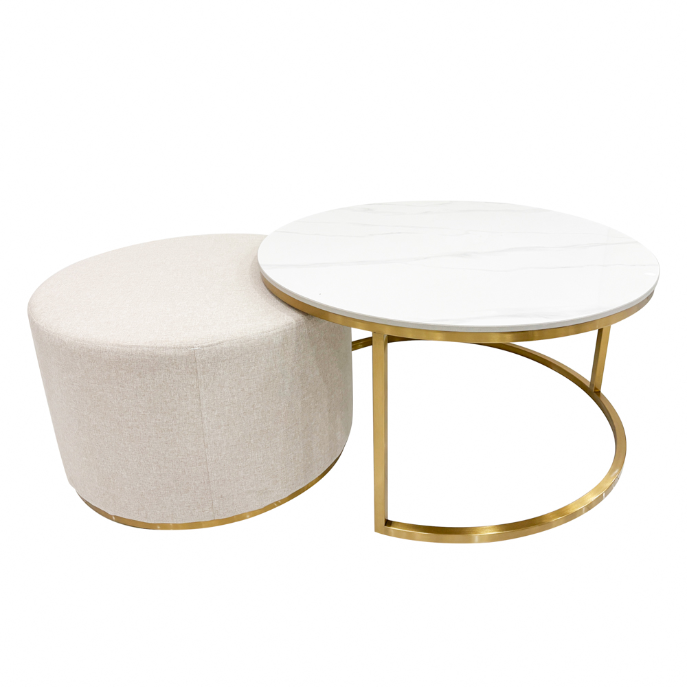 Vienna marble coffee table and pouffe set
