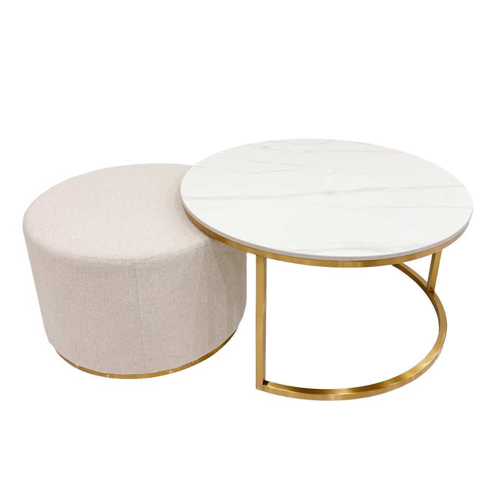 Vienna marble coffee table and pouffe set