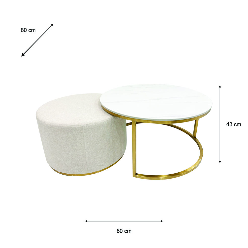 Vienna marble coffee table and pouffe set