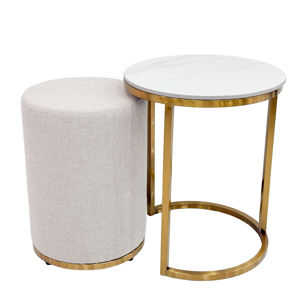 Vienna marble side table and pouffe set