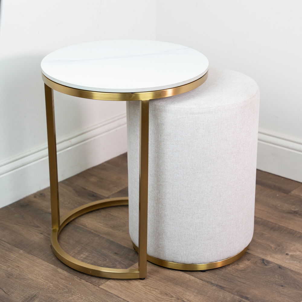 Vienna marble side table and pouffe set