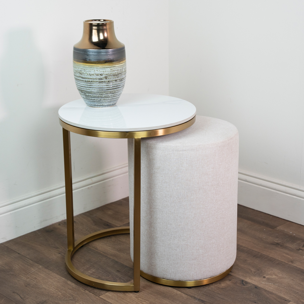 Vienna marble side table and pouffe set