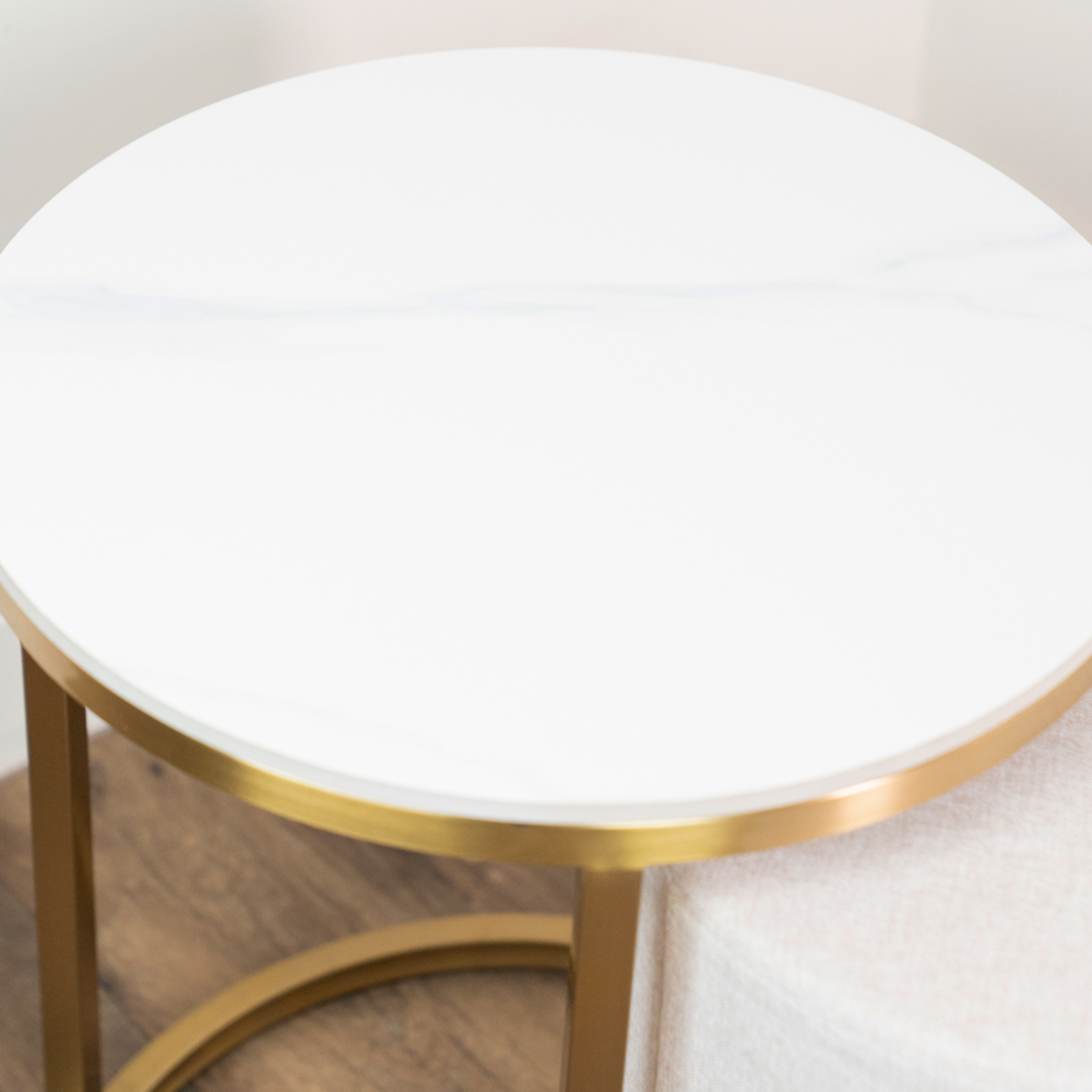 Vienna marble side table and pouffe set