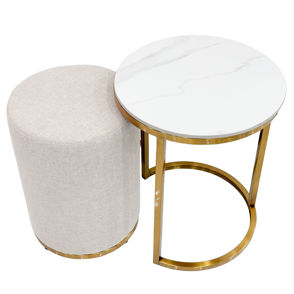 Vienna marble side table and pouffe set