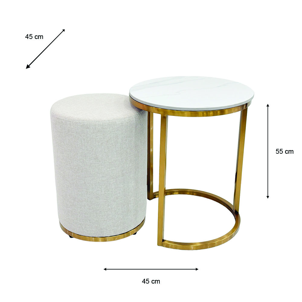 Vienna marble side table and pouffe set