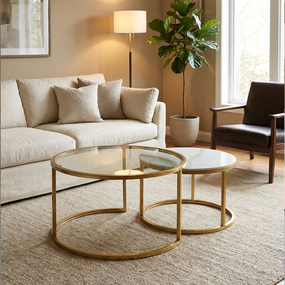 Salzburg s/2 marble/glass coffee tables