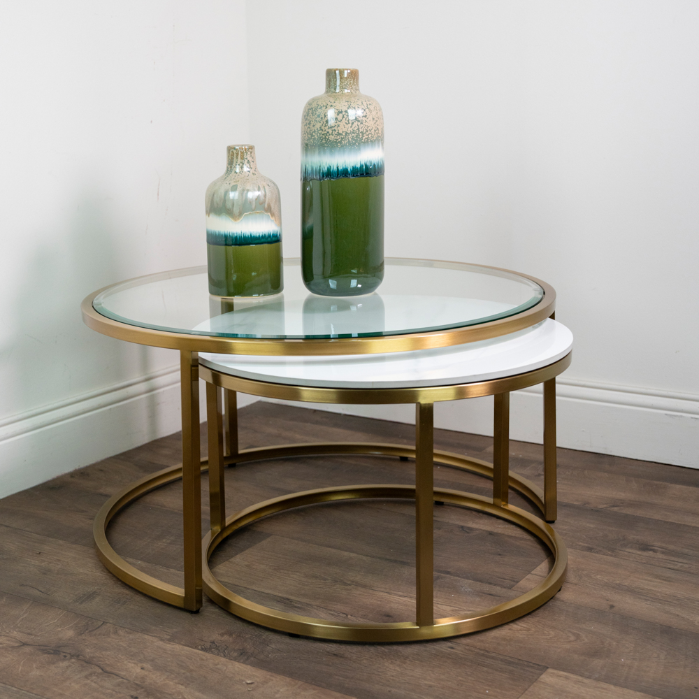 Salzburg s/2 marble/glass coffee tables