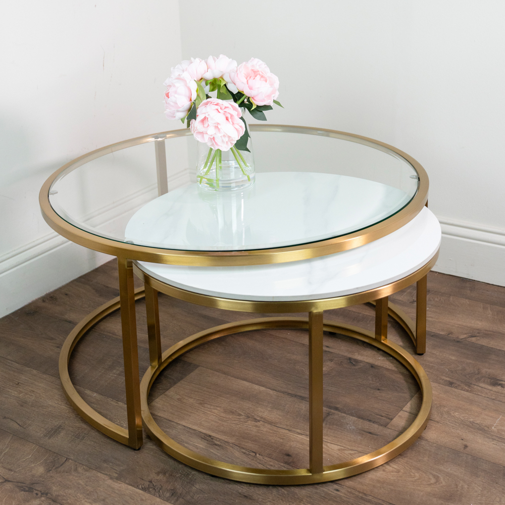 Salzburg s/2 marble/glass coffee tables