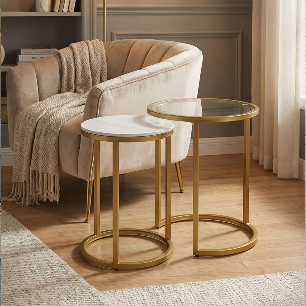 Salzburg s/2 marble/glass side tables