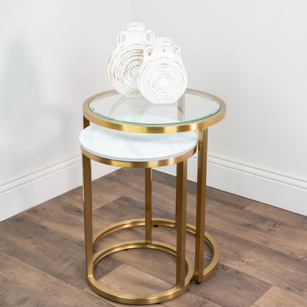 Salzburg s/2 marble/glass side tables