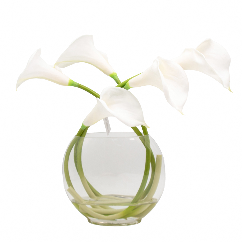 Real touch lillies looped stem vase with faux water 50cm