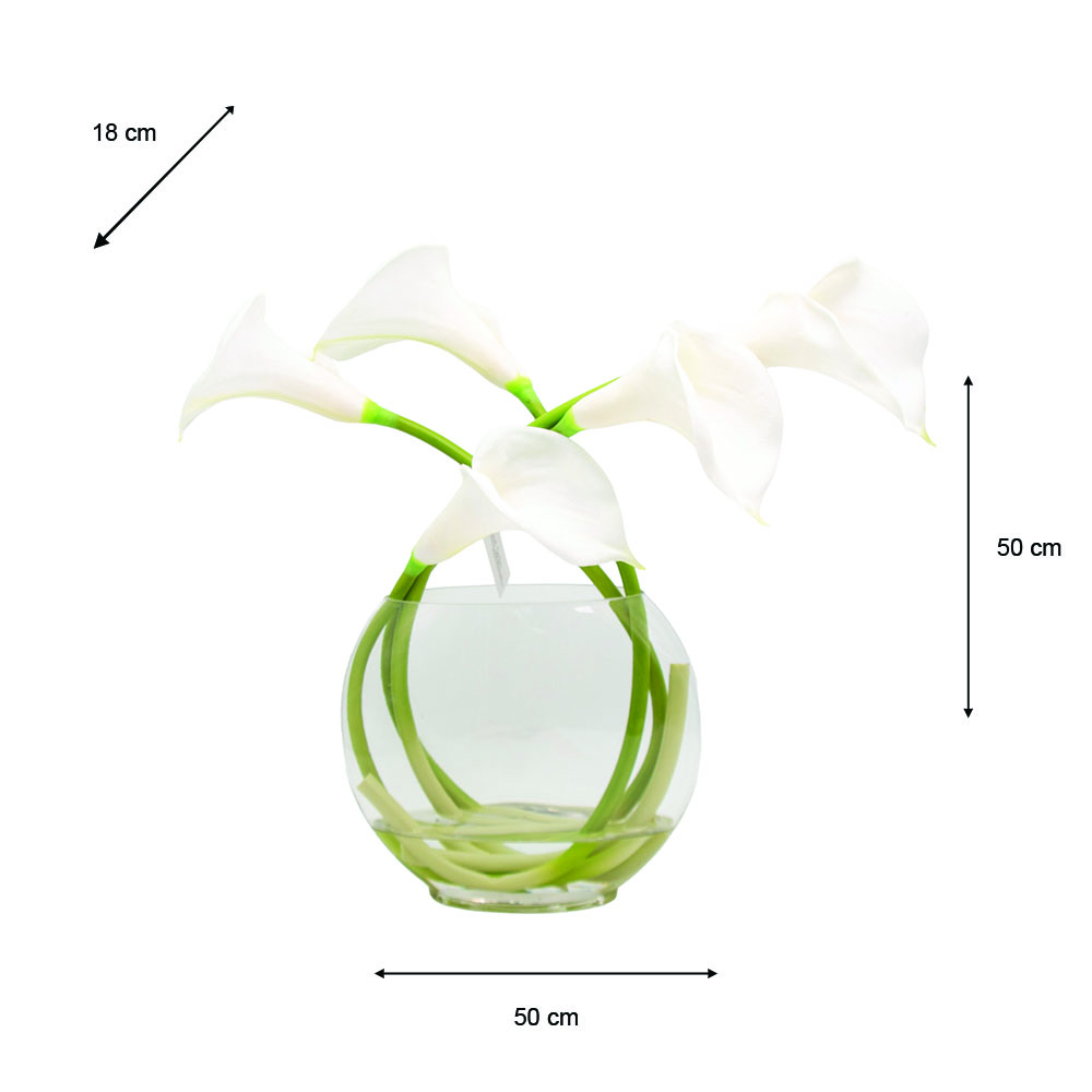 Real touch lillies looped stem vase with faux water 50cm