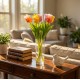 Real touch tulips bundle vase with faux water 33cm