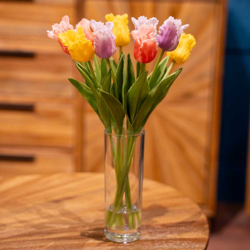 Real touch tulips bundle vase with faux water 33cm