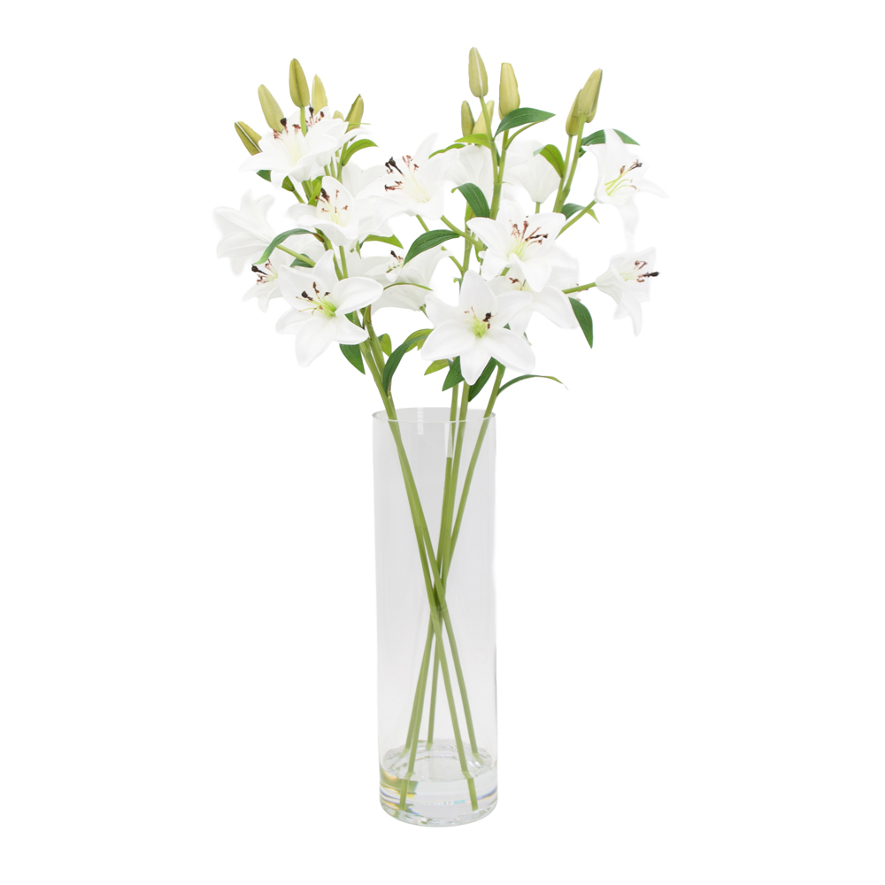 Real touch lillies vase with faux water 70cm
